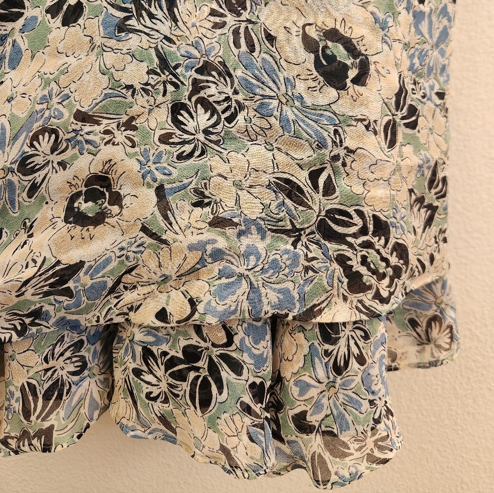Veronica Beard Silk Dress Maggie Floral Print 3/4 Sleeve Shirred Mini Blue Sz 4 - Picture 13 of 16